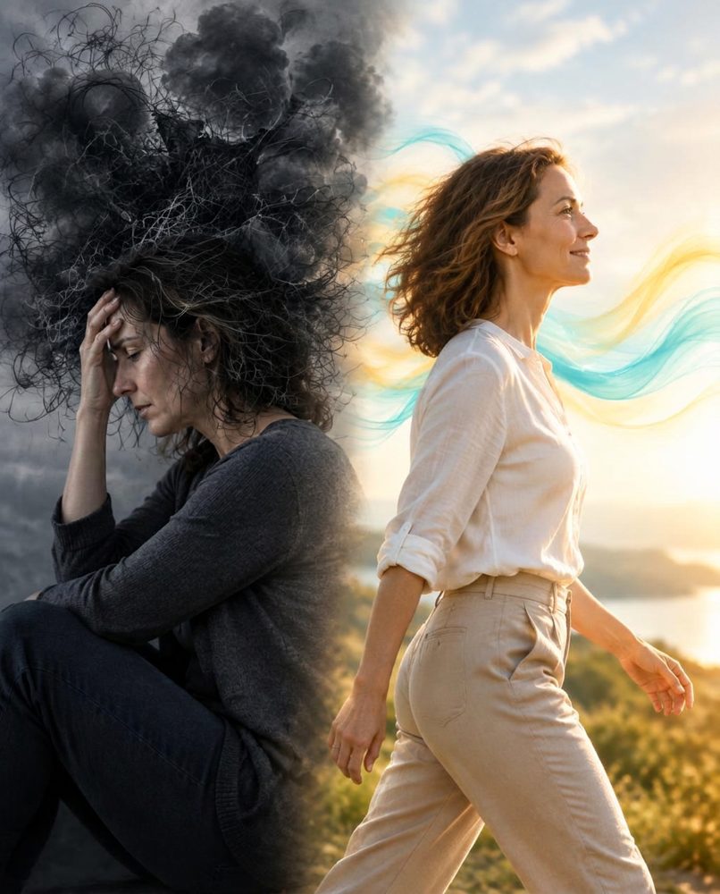 Vorher und nachher: von Gedankenchaos und Stress zu Klarheit und zielstrebiger Freiheit durch Mental Coaching